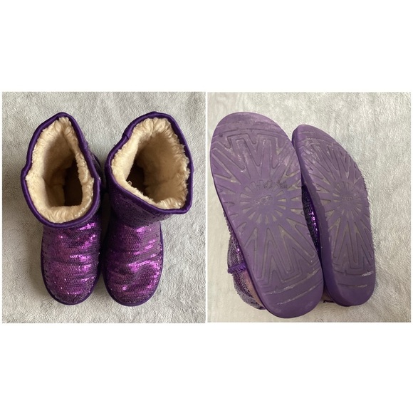 UGG Classic Short Sparkle Suede Sherpa Lined Snow Boots Purple Reign Sz 6 - Picture 3 of 17